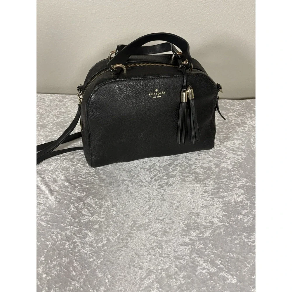 Kate Spade New York Black Pebbled Satchel with‎ Tassel & Detachable Strap